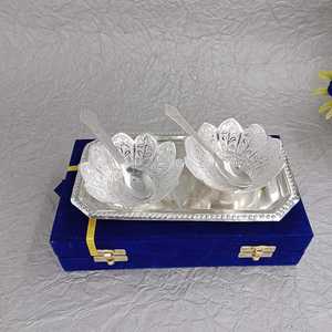 Juego de Cuencos de Plata Alemana con Bandeja y Cuchara, Caja de Terciopelo de Lujo para Frutos Secos y Dulces, Decoración Real para el Hogar - Product Image 5