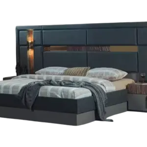 深灰色双人床设计师木制床头柜卧室套装