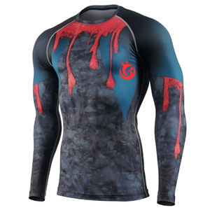 Haut de gymnastique à manches longues à compression UPF 50 + pour hommes, protège-rashguard imprimé avec logo personnalisé pour les sports de MMA et de surf, chemise de surf unie - Product Image 2