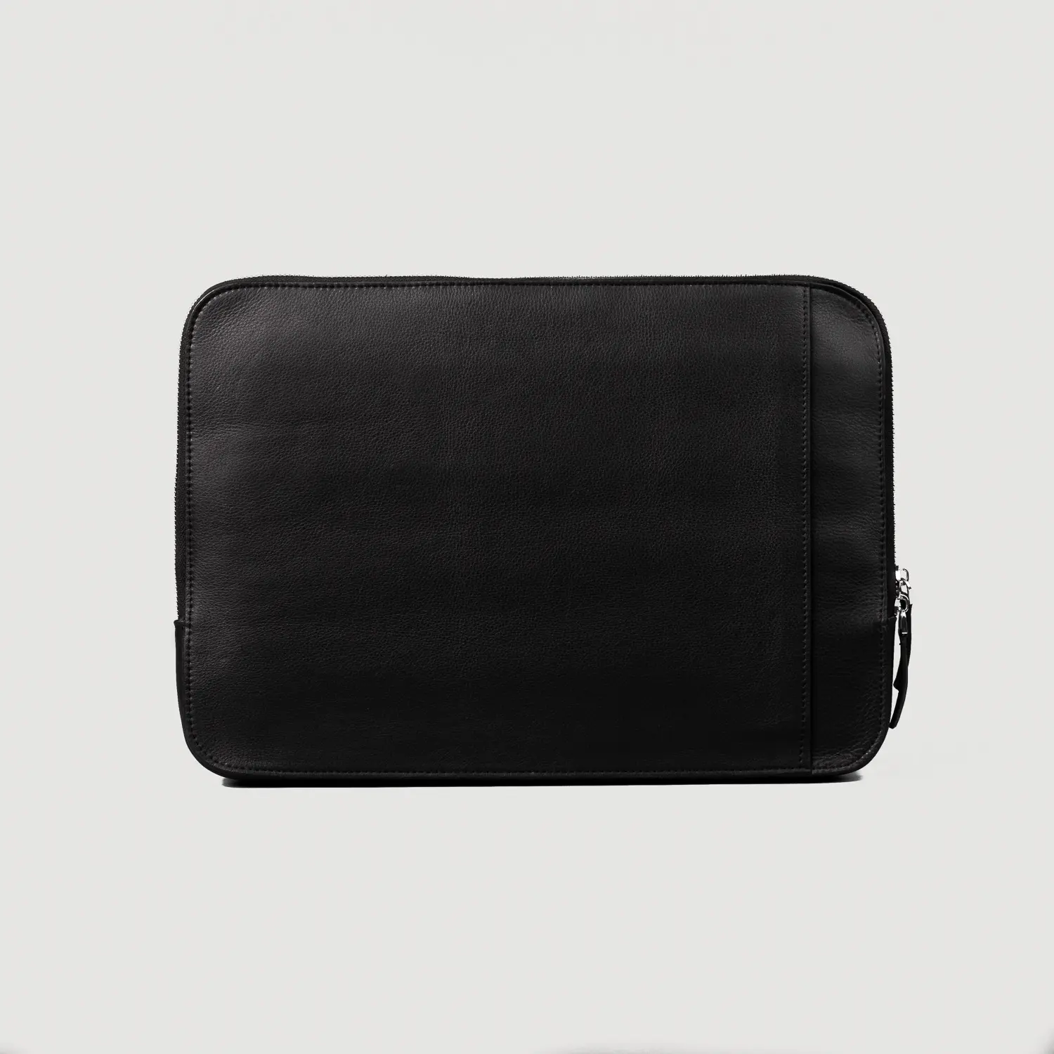 Full Grain Naturally Milled Cowhide Leather Baxter Black Laptop Sleeve with Open Slip Pocket Trolley Strap and Cotton Twill