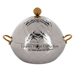 Pot de réchauffement de nourriture de forme ronde en cuivre fait de conception simple avec poignée en laiton couleur or et couvercle ustensiles de cuisine de table marmite de table - Product Image 4