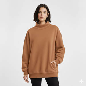 Women Relaxed Oversized Mockneck Sweatshirt Casual Winter Pullover Streetwear Fashion <b>Top</b> For Cozy Comfort - Product Image 1