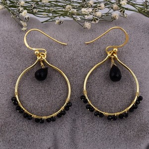 Natural Gemstone Black Onyx Stone Unique Designer <b>Gold</b> Plated 925 Sterling Silver Handmade Jewelry Drop\<b>Dangle</b> <b>Earring</b> - Product Image 6