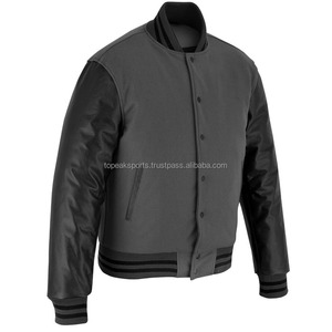 Blouson universitaire homme 2026 OEM en laine grise de qualité supérieure avec manches noires, col montant, haute qualité, faible MOQ, vestes chauffantes tendance - Product Image 2