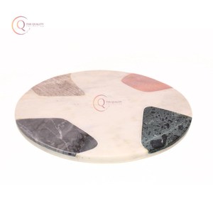 Bloc à découper circulaire naturel de meilleure qualité Vaisselle en marbre multicolore brillant attrayant pour la cuisine Marbre multicolore brillant - Product Image 6