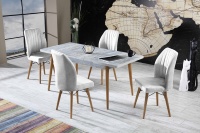 Ensemble de table à manger moderne avec 4 chaises, extensible, plateau en aggloméré, dessus en verre trempé, portable, imperméable, écologique, meubles de salle à manger pour la maison