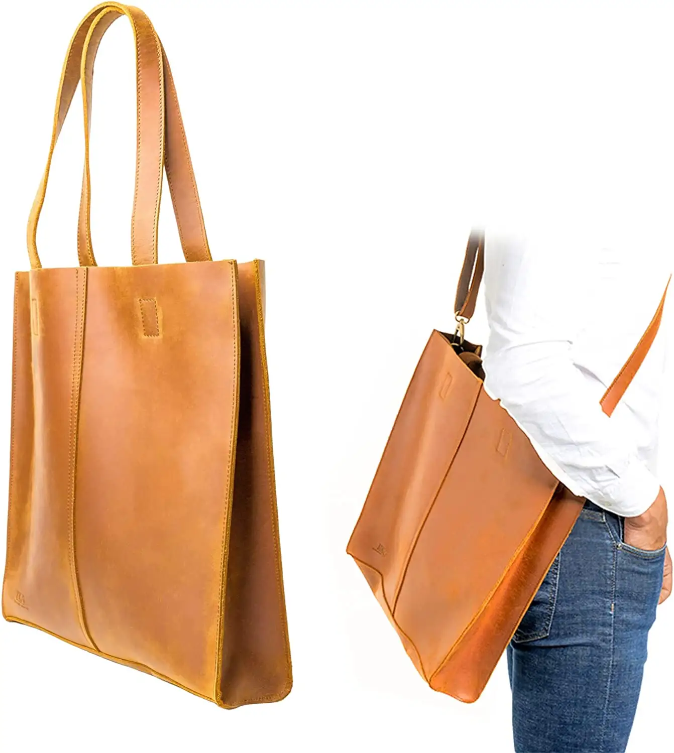 Leather Shoulder Tote Bag For Men Women, Briefcase Messenger Bag Computer Work Purse