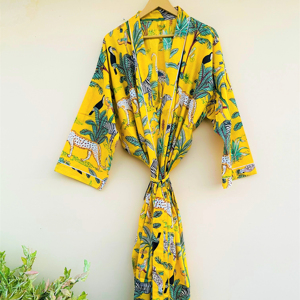 100% coton fait à la main imprimé fleuri Kimono Robe femmes longue bohème Hippie peignoir Kimono Robe ethnique Robe hauts imprimé fleuri - Product Image 1