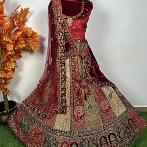 Artisan Crafted Bridal Lehenga Heavy Jarkan Work 12 Kali Multi Color Double Dupatta Flair 6M pour les grandes cérémonies de mariage - Product Image 1