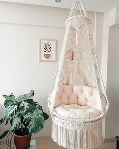 Chaise suspendue moderne en coton macramé, hamac bohème tissé à la main, capacité de 150 kg, salon - Product Image 1