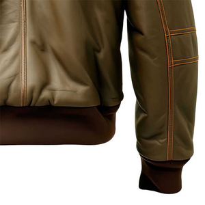 <b>Shearling</b> Coat Brown Plus Size Winter Style Premium Brown Cowhide Leather <b>Jacket</b> Embroidery Baseball <b>Bomber</b> Quality Leather - Product Image 6