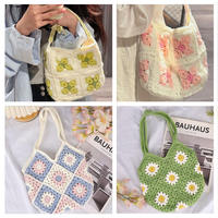 Tas Selempang/Crossbody Rajut Wanita Grosir, Hasil Rajutan Tangan, Model Fashion, Dua Tali, Resleting, Kanvas, Motif Bunga