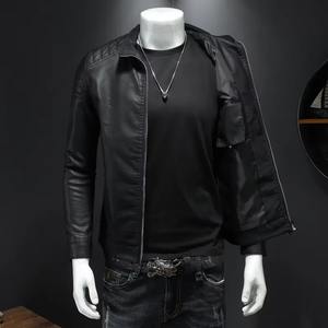 Chaqueta de cuero para hombre, ropa de calle para motocicleta, bombardero de béisbol para exteriores, cazadora informal de invierno, prendas de vestir, cuello levantado teñido liso - Product Image 2