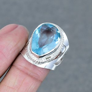 Best Selling Silver Plated Engagement <b>Ring</b> Classic Blue <b>Quartz</b> Brass Gemstone with Bezel Setting Silver Plated for Wedding - Product Image 3