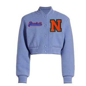 Wholesale Hot Selling Custom Crop Varsity Chenille Patch Embroidered Varsity <b>Jacket</b> Women's <b>genuine</b> <b>leather</b> <b>jacket</b> - Product Image 3