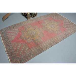 4.2x7.9 ft Vintage Rug, Rug, <b>Red</b> Polka dot Rug <b>Wool</b> - Product Image 2