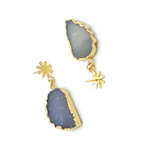 Handcrafted 18K Gold Plated Brass Drusy <b>Leaf</b> Drop Earrings | Trendy Wedding Women's <b>Jewelry</b> | Indian Manufacturer - Product Image 3