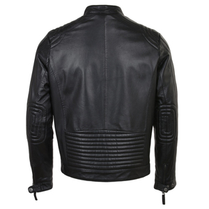 Chaqueta de motorista de cuero de vaca para hombre, chaqueta clásica elástica con cuello vuelto y botones, chaqueta forrada de microfibra para hombre - Product Image 4