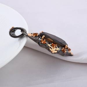 ชุดสร้อยคอง่ามควอทซ์สโมคกี้ธรรมชาติจี้เงิน925สเตอริงทรงรีตัดอัญมณีงานแต่งงานเครื่องประดับจี้ดีไซน์เนอร์ - Product Image 2