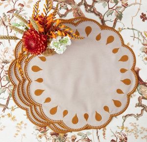 Embroidered linen <b>table</b> <b>placemats</b> crafted with skilled embroidery work <b>for</b> refined dining experiences - Product Image 1