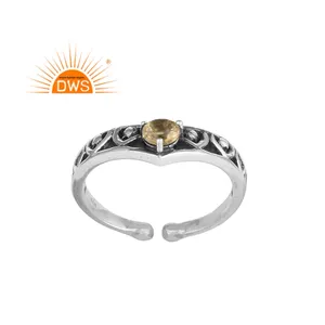 Handmade Design Oxidized Sterling Silver Natural Citrine Gemstone Adjustable Ring Jewelry Manufacturer