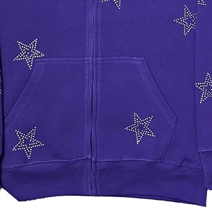 Custom 100% Cotton Winter <b>Zip</b>-<b>Up</b> <b>Hoodies</b> for Men Unisex High Quality Breathable Quick Dry Custom Rhinestone Design Manufacturer - Product Image 3