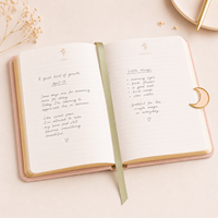 Carnet personnalisé LABON brodé, couverture en tissu de lin rose poudré, texte doré, marque-page en ruban, mois de naissance, OEM ODM