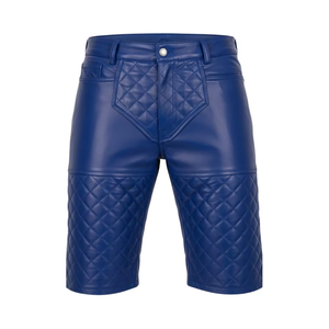 Shorts en cuir PU matelassés pour hommes, taille boutonnée, longueur mi-longue, bas décontractés tendance - Product Image 1