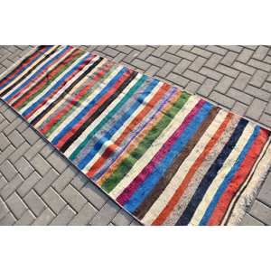 พรมตุรกีโบราณสีเบจแนวชนบทขนาด3.1 x 8.9ft แฮนด์เมดพื้นที่ขนาดใหญ่ทำจากขนสัตว์ขนสัตว์เย็บปะติดปะต่อกันทรงสี่เหลี่ยมผืนผ้าสำหรับห้องโถงห้องนั่งเล่นดีไซน์ - Product Image 4