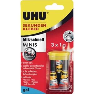 UHU MINIS Gel 3 x 1 g Tubes Incolores Super Glue Liquide à Séchage Ultra-Rapide Produit Adhésif - Product Image 1