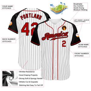 Personnalisé Blanc Noir Pinstripe Rouge-Noir Authentique Maillot de Baseball Manches Raglan - Product Image 3