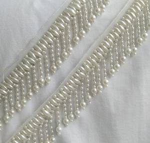 Beaded Fringe <b>Tassel</b> <b>Trim</b> Pearl Beading Fringe Lace <b>Trim</b> for Millinery DIY Crafts Costumes Decoration Wedding Dress - Product Image 1