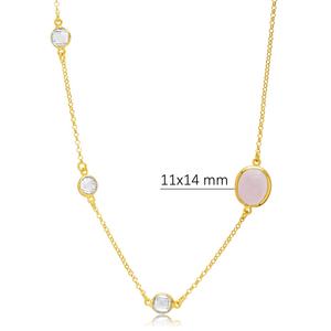 Oval Rosa Cuarzo Humo Triple CZ piedra 22K oro bisel plata encanto collar venta al por mayor 925 Plata turca joyería hecha a mano - Product Image 2