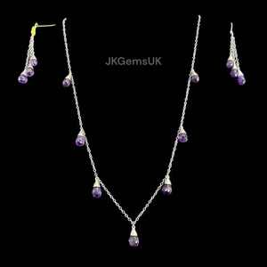 925 collier en argent Sterling boucles d'oreilles ensemble pierres précieuses améthyste naturelles gouttes à facettes violettes pour les mariages fêtes enfants - Product Image 1