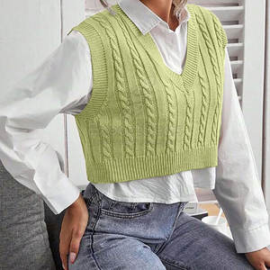 Prix bon marché coupe-vent nouveau style recadrée gilet tricoté nouveauté tenue décontracté recadrée gilet tricoté - Product Image 3