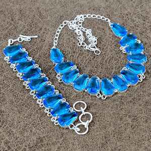 Élégant pour Swiss Blue Topaz Collier Bracelet Ensemble pour les femmes pour les fêtes de mariage Fiançailles Anniversaire - Product Image 1