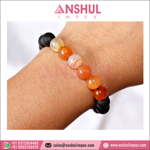 Premium Quality Best Selling Fashion Jewelry Women's Crystals 8mm Round <b>Gemstone</b> Beaded Lava Diffuser <b>Bracelet</b> at Bulk Price - Product Image 4