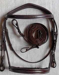 BRIDE DE CHEVAL EN CUIR À LA MODE DE LUXE ÉQUESTRE AVEC CUIR PATIENT SUR LA BANDE DE NEZ BANDE DE BROW ET BANDE DE NEZ ANATOMIQUE ET COURONNE - Product Image 6