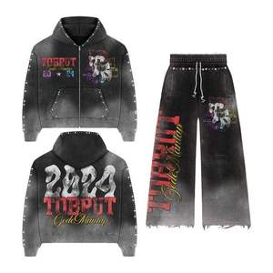 Men's Custom Logo Zipper Cotton Sweat Jogger Suit Winter Sports Wear Track Suit With Zipper Set Style - Product Image 1