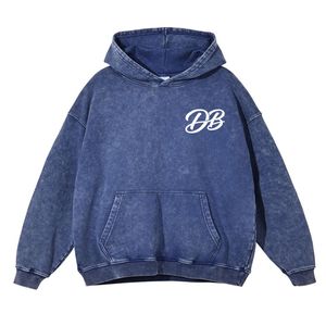 Sweat à capuche oversize vintage bleu délavé à l'acide, en molleton de coton épais, imprimé personnalisé, streetwear unisexe - Product Image 1