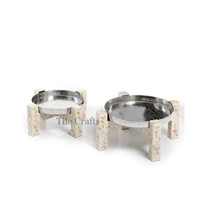 Stainless Steel And Mother Of Pearl Work Cake Stand Silver And <b>Pink</b> Color Cake Serving Stand With High Quality - Product Image 6