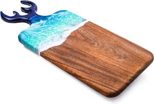 Horn Shaped <b>Handle</b> Wooden Serving Board with Blue Resin Filled High Quality Chopping Board Trending Design Hot Selling - Product Image 2