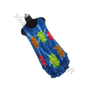 Rayón India Mejor Tie Dye Diseño Patrón Vestido estampado Ropa de fiesta Vestido de tela de rayón Señoras Elegante Vestido de cena Tie Dye Sin mangas - Product Image 5
