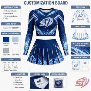 Ensemble d'uniformes de cheerleading en gros, logo personnalisé, tenue de performance à manches longues pour cheerleaders, Sapphire Ice Motion, fabricant OEM - Product Image 3