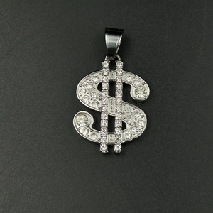 Colgante de signo de dólar de lujo Iced Out Silver Tone Hip Hop Style para hombres y mujeres - Product Image 2
