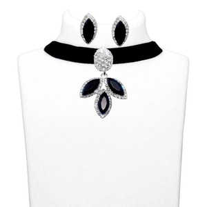 Jeweljunk Fashion Jewelry Set Gargantilla chapada en plata con piedra negra en color blanco y negro, conjunto de joyería de moda con piedra chapada en plata en blanco y negro - Product Image 1