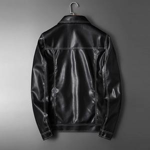 เสื้อแจ็กเก็ตผู้ชายสุดหรูสำหรับฤดูใบไม้ร่วงและฤดูหนาวแนวสตรีทแวร์คอปกของหัวรถจักรเสื้อหนังแกะที่ทำจากผ้าใบแฟชั่นรถจักรยานยนต์ลำลอง - Product Image 3
