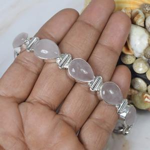 Perfect Tennis <b>Bracelet</b> Handmade Solid 925 Sterling Silver Rhodium Plated Fine <b>Rose</b> <b>Quartz</b> Gemstone Women's Unisex Lock Gift - Product Image 4