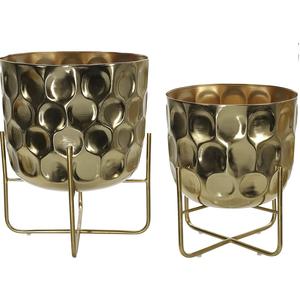 Ensemble de deux supports en acier inoxydable de forme arrondie, jardinière à fleurs avec finition plaquée or pour balcon, pièce, escalier, coin - Product Image 6