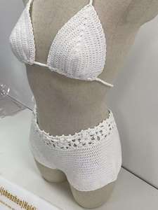 Top de Bikini Personalizado para Mujer, Falda de Bikini Tejida a Mano con Cierre de Gancho, Estilo Europeo Americano, Decoración de Encaje, Logotipo en la Cintura - Product Image 4